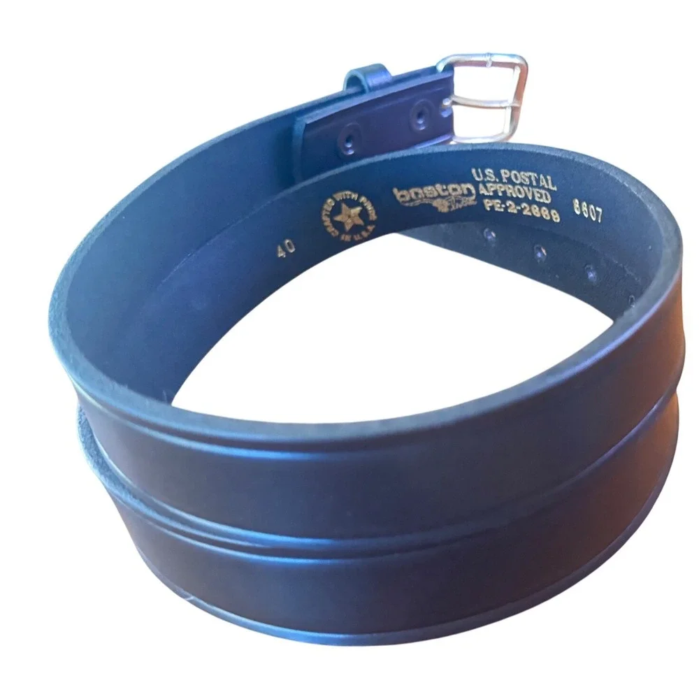 Boston Leather 6607 US Postal‎ Approved Black Leather Belt Mens 40  USA EUC